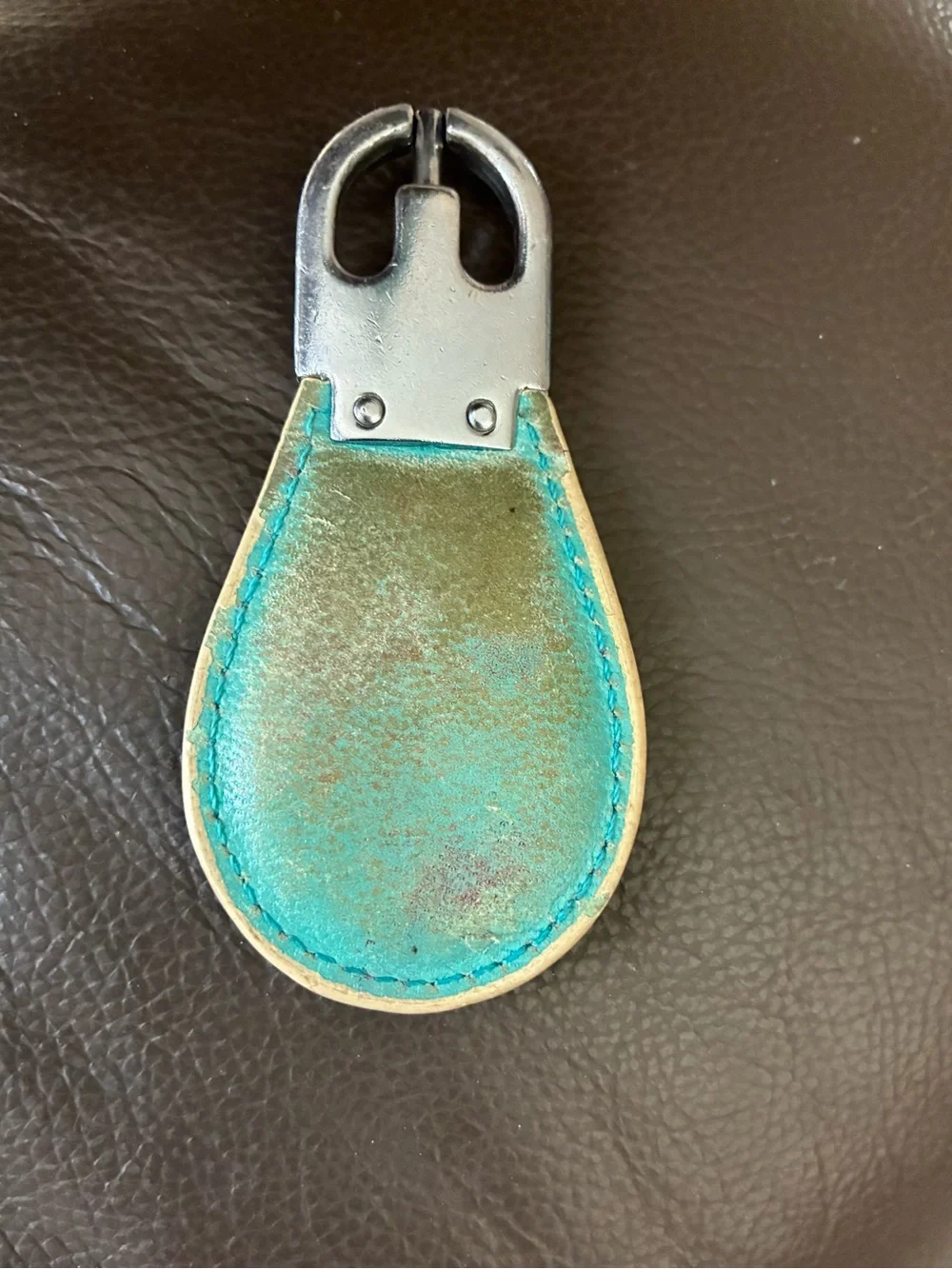 Teal Leather Daisy Key with Metal Clip